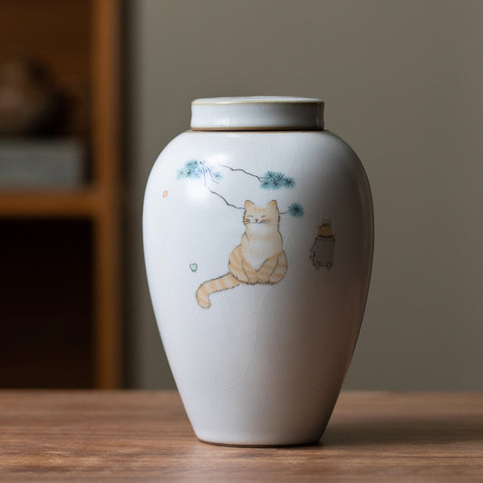 Ru Ware Ceramic Kitten Tea Caddy