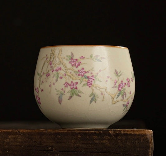 Ru Ware Ceramic Peach Blossom Tea Cup