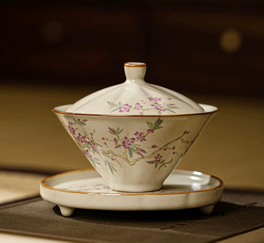 Ru Ware Ceramic Peach Blossom Gaiwan